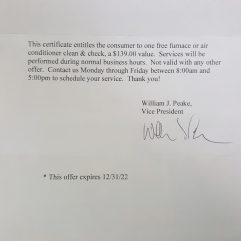 Davison Heating & Cooling- $139.00 Value