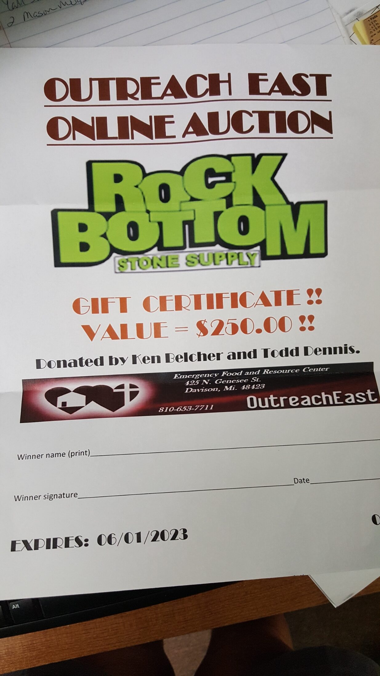 Rock Bottom Gift Certificate