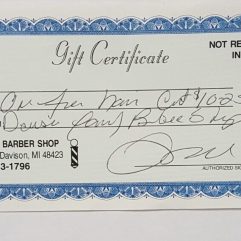 Davison Family Barbershop Haircut Certificate