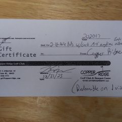 Copper Ridge Golf Certificate