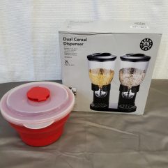 Dual Cereal Dispencer &  Pampered Chef Popcorn Dish