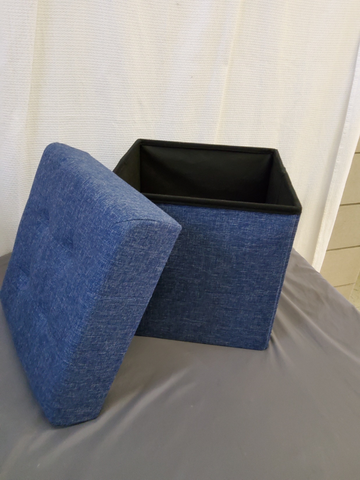 Footstool /Cube Navy Tweed - Image 3