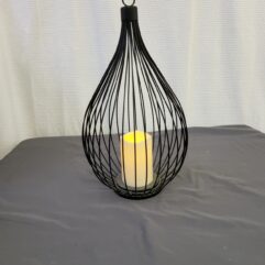 Modern Black Metal Teardrop Wire Lantern with Flameless LED Candle